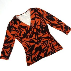 Boden Orange and Brown Faux Wrap Top